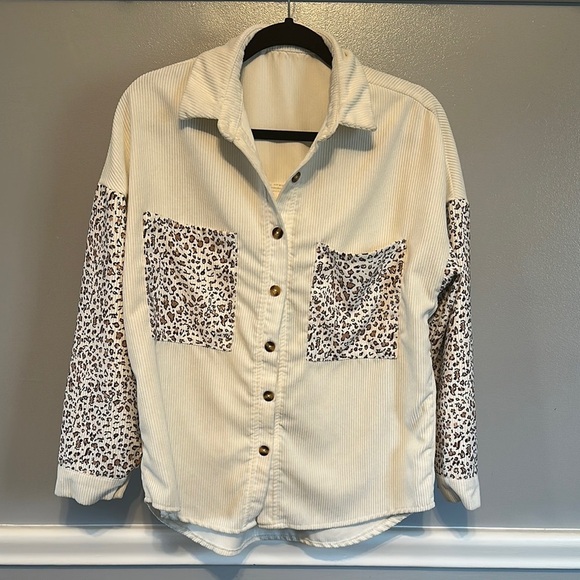 SHEIN Jackets & Blazers - SHEIN Cream and Brown Utility Jacket with Animal Print